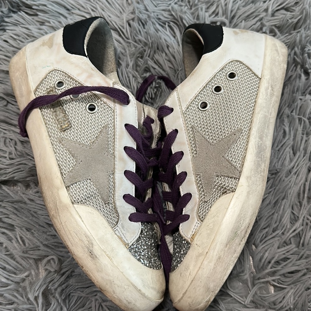 Golden Goose Silver Purple SuperStar Leather Glitter Sneaker 37 Limited Edition - Picture 4 of 5